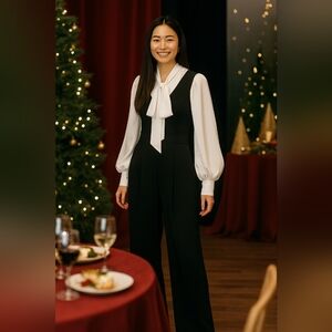 41 Hawthorn Black Jumpsuit Wide Legs Back Zip Stretch Sz M